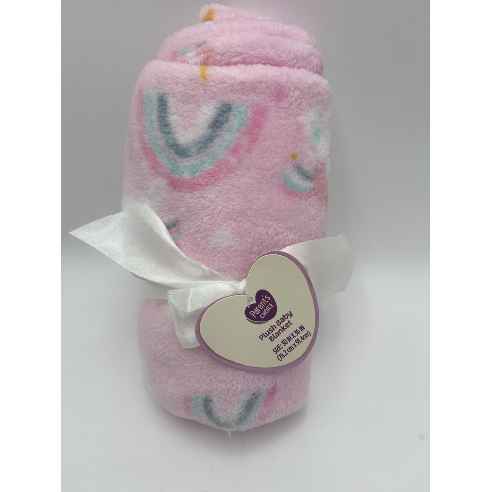 Parents Choice Pink Unicorn Rainbows Clouds Stars Plush Baby Blanket
